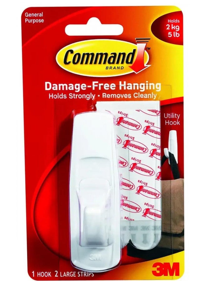 Command Command Large Utility Hook, White, 1-Hook, 2-Strips (17003ES) - Image 1