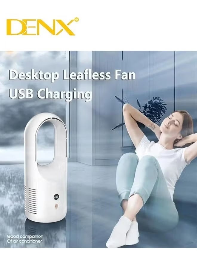 Denx Bladeless Desk Fan – 13.8-Inch Portable Table Fan with 6000mAh Battery, 6 Speeds, LED Display, Small & Quiet for Bedroom, Office & Outdoor Use - Image 3