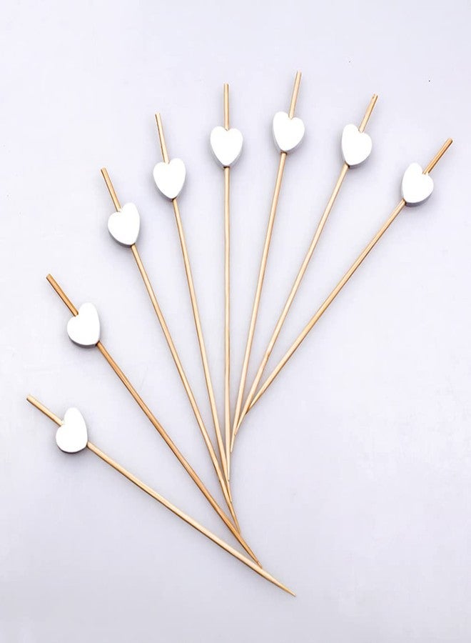 AKOAK 100 Counts Handmade 4.7" White Heart Cocktail Sticks Sandwich Fruit Toothpicks Cocktail Picks Party Supplies - Image 1