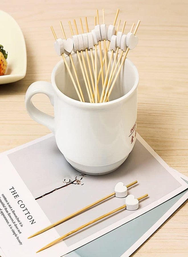AKOAK 100 Counts Handmade 4.7" White Heart Cocktail Sticks Sandwich Fruit Toothpicks Cocktail Picks Party Supplies - Image 2