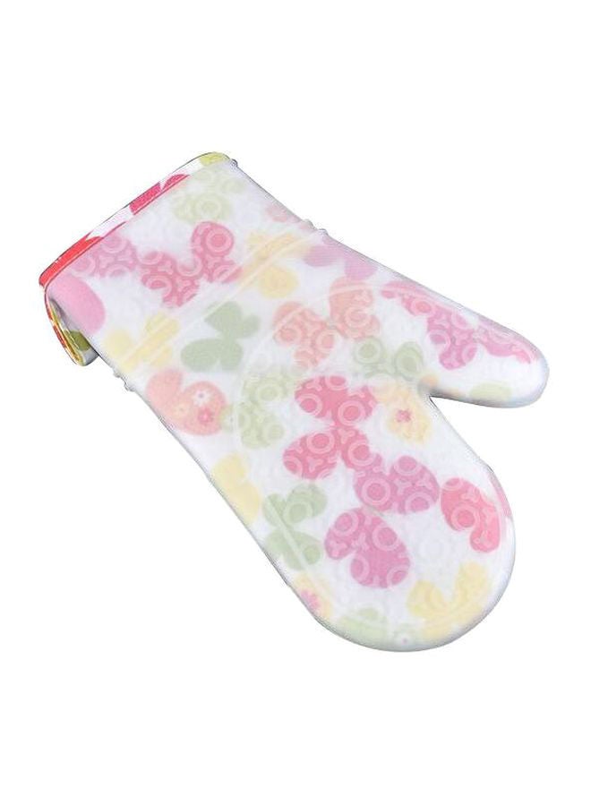 NIBEMINENT Super Thick Silicone Oven Glove Cotton Kitchen Heat Resistant White/Pink/Green 28x18.5x2.5centimeter