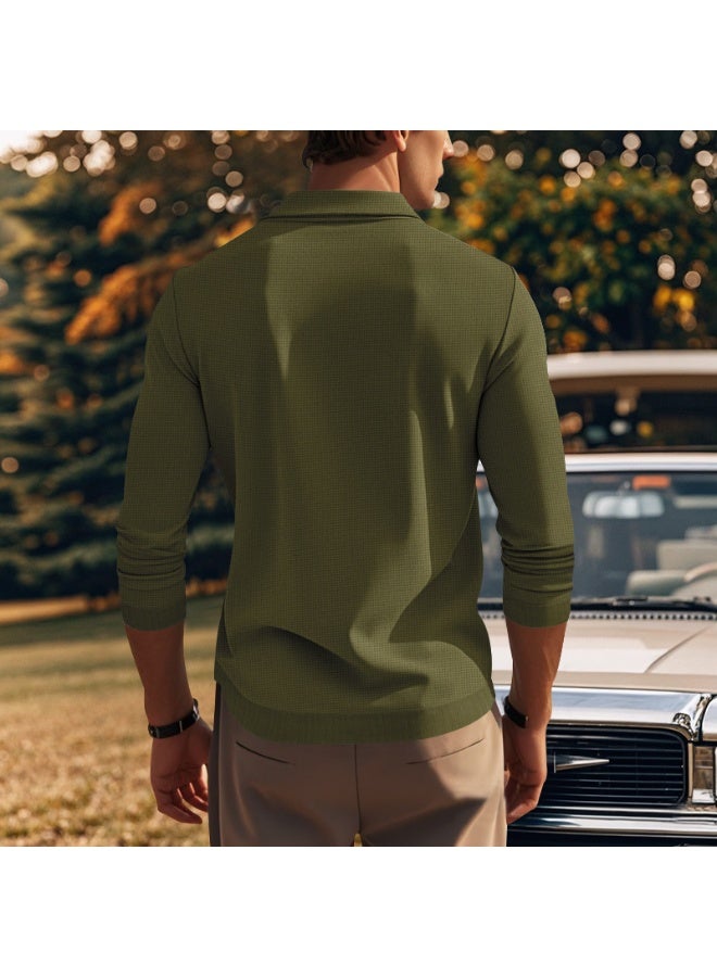 Casual Men's Trend Spring And Summer Deep V-Neck Men's Solid Color Long-Sleeved Knit T-Shirt - Image 2