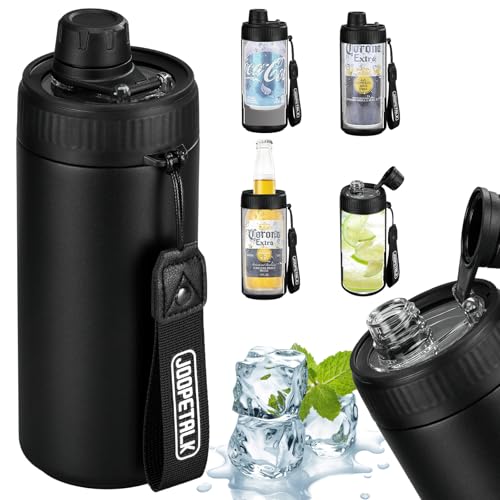 JOOPETALK Universal Can Cooler with Lid Fits All 12oz Cans& Bottles, 100% Leak-Proof Water Bottle, 4-in-1 Insulated Can Cooler for Beer, Soda & Energy Drinks, Dishwasher Safe(Black) - Image 1