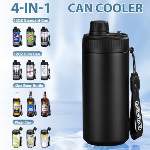 JOOPETALK Universal Can Cooler with Lid Fits All 12oz Cans& Bottles, 100% Leak-Proof Water Bottle, 4-in-1 Insulated Can Cooler for Beer, Soda & Energy Drinks, Dishwasher Safe(Black) - Image 2