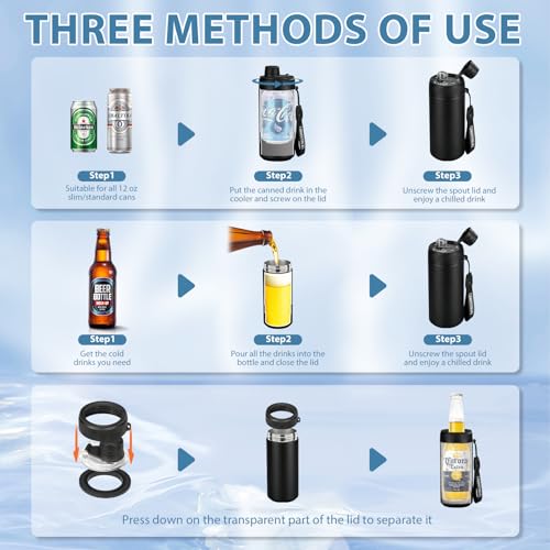 JOOPETALK Universal Can Cooler with Lid Fits All 12oz Cans& Bottles, 100% Leak-Proof Water Bottle, 4-in-1 Insulated Can Cooler for Beer, Soda & Energy Drinks, Dishwasher Safe(Black) - Image 3
