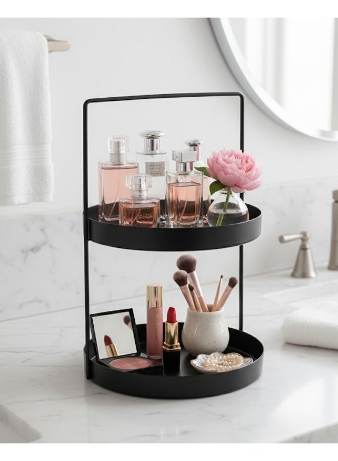 Happy Home Multi-purpose 2-tier metal organizer 37 x 29 cm - ideal for the kitchen to organize spices and cooking utensils, for the bathroom to organize cosmetics and perfumes, and for the table or cabinet - practical and elegant design in black - Image 1