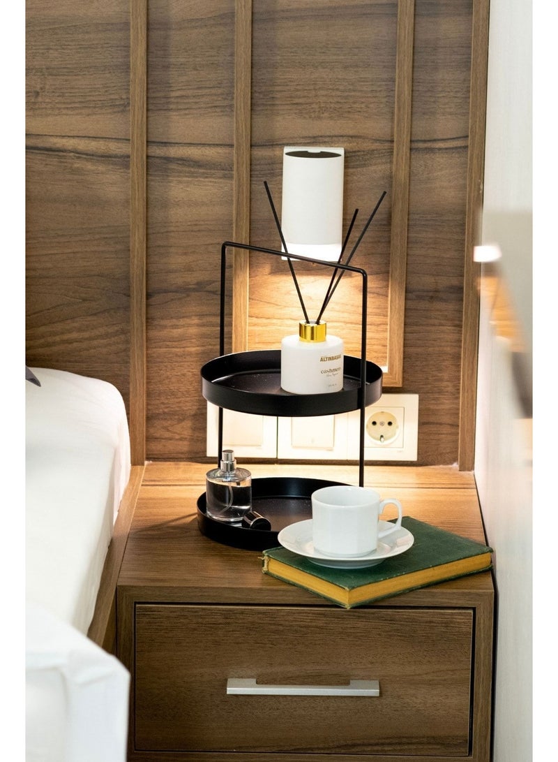 Happy Home Multi-purpose 2-tier metal organizer 37 x 29 cm - ideal for the kitchen to organize spices and cooking utensils, for the bathroom to organize cosmetics and perfumes, and for the table or cabinet - practical and elegant design in black - Image 3