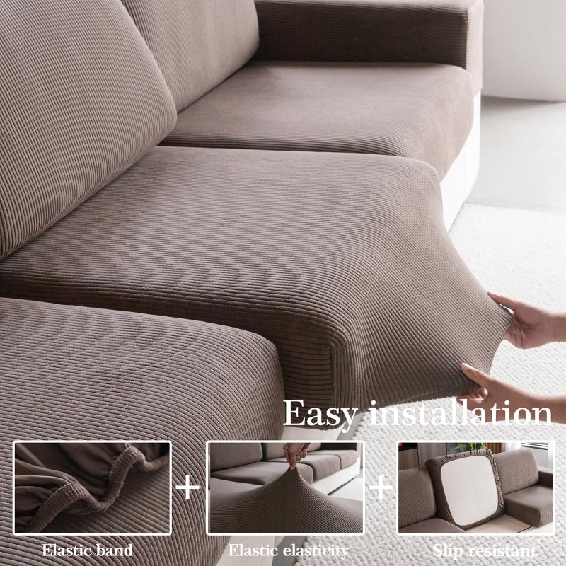 OHSIO Sectional Couch Covers, Wear Resistant Stretch Sofa Covers Washable Soft Couch Cushion Covers Anti Slip Furniture Protector Sofa Slipcovers for Pets (1 Piece Back Couch Cover, Brown) - Image 5