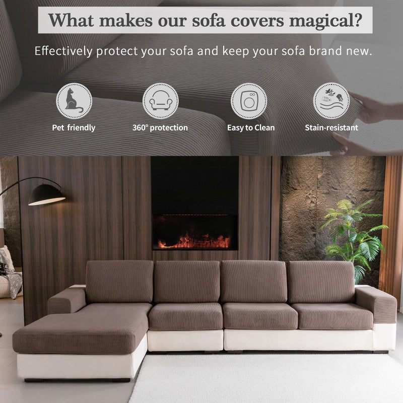 OHSIO Sectional Couch Covers, Wear Resistant Stretch Sofa Covers Washable Soft Couch Cushion Covers Anti Slip Furniture Protector Sofa Slipcovers for Pets (1 Piece Back Couch Cover, Brown) - Image 4