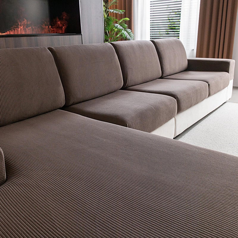 OHSIO Sectional Couch Covers, Wear Resistant Stretch Sofa Covers Washable Soft Couch Cushion Covers Anti Slip Furniture Protector Sofa Slipcovers for Pets (1 Piece Back Couch Cover, Brown) - Image 1