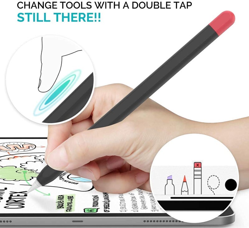 Mizi A-pple Pencil Pro (2024) & A-pple Pencil 2nd Generation Duotone Case Cover Silicone Sleeve Skin - (Black, Red) - Image 4
