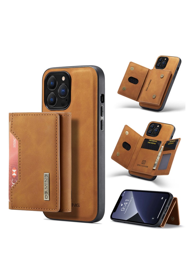 DGMING Wallet Case Compatible with iPhone 13 Pro Max DG-MING Premium Leather Phone Case Back Cover Magnetic Detachable with Trifold Wallet Card Holder Pocket for iPhone 13 Pro Max (Brown) - Image 1