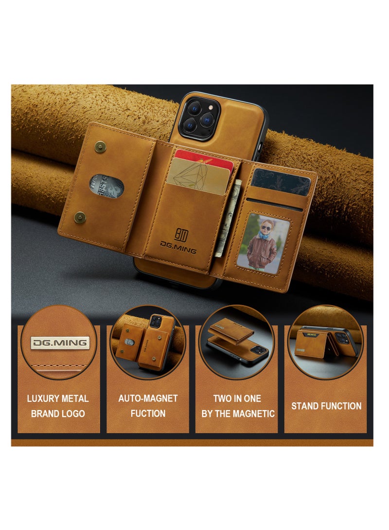DGMING Wallet Case Compatible with iPhone 13 Pro Max DG-MING Premium Leather Phone Case Back Cover Magnetic Detachable with Trifold Wallet Card Holder Pocket for iPhone 13 Pro Max (Brown) - Image 2