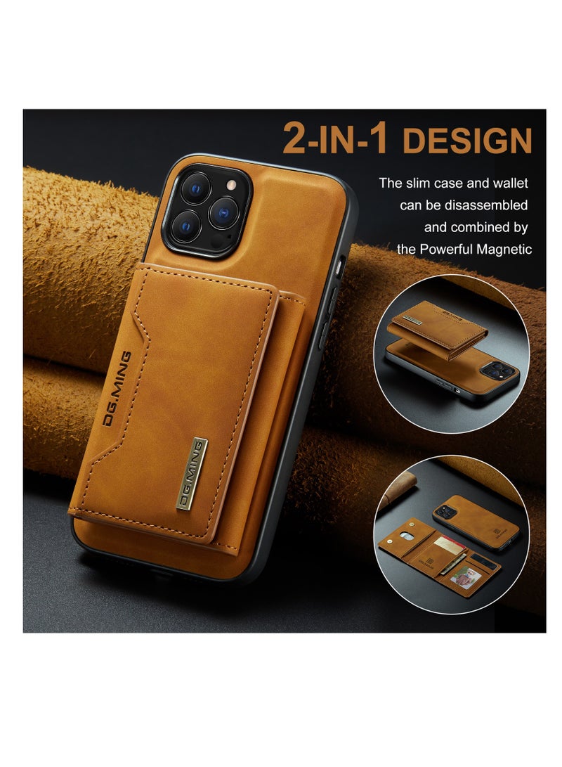 DGMING Wallet Case Compatible with iPhone 13 Pro Max DG-MING Premium Leather Phone Case Back Cover Magnetic Detachable with Trifold Wallet Card Holder Pocket for iPhone 13 Pro Max (Brown) - Image 3