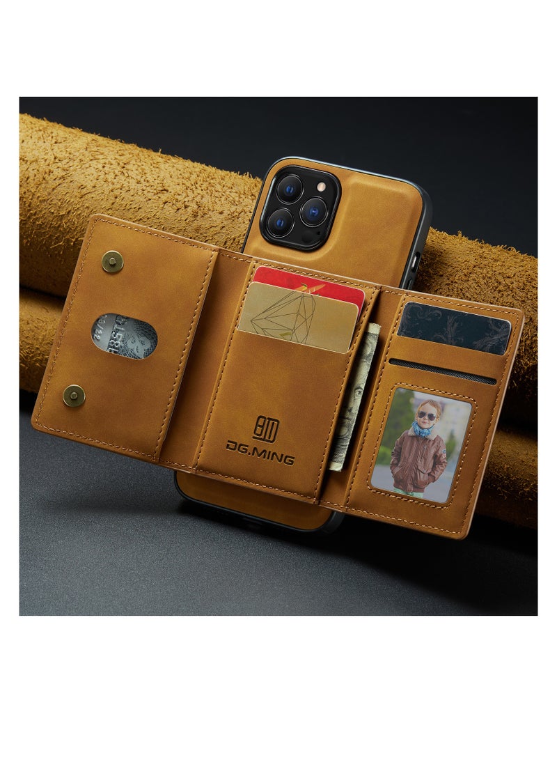 DGMING Wallet Case Compatible with iPhone 13 Pro Max DG-MING Premium Leather Phone Case Back Cover Magnetic Detachable with Trifold Wallet Card Holder Pocket for iPhone 13 Pro Max (Brown) - Image 5
