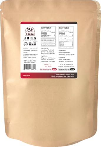 52USA Whole Black Peppercorns 12 oz  Himalayan Pink Salt Coarse Grain 2 lb  Salt and Pepper Grinder Black Peppercorn Refil Pink Himalayan Sea Salt 2 Piece Set - Image 5