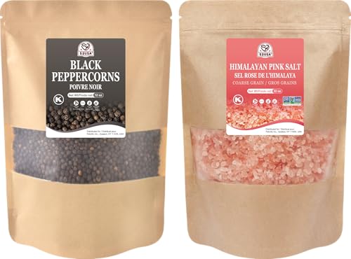 52USA Whole Black Peppercorns 12 oz  Himalayan Pink Salt Coarse Grain 2 lb  Salt and Pepper Grinder Black Peppercorn Refil Pink Himalayan Sea Salt 2 Piece Set - Image 1
