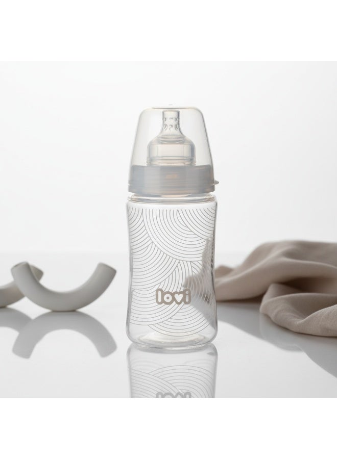 LOVI Trends Baby Feeding Bottle 250ml | BPA-Free | Anti-Colic | Safe for Breastfeeding Transition | 3+ Months | Grey Wave Design - Image 3