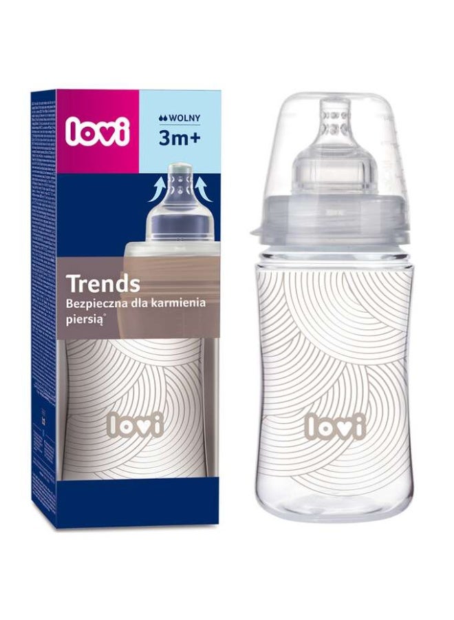 LOVI Trends Baby Feeding Bottle 250ml | BPA-Free | Anti-Colic | Safe for Breastfeeding Transition | 3+ Months | Grey Wave Design - Image 1