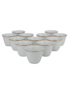 Alsaif Gallery Set of 12 pieces white porcelain Arabic coffee cups with gold line  - Image 1