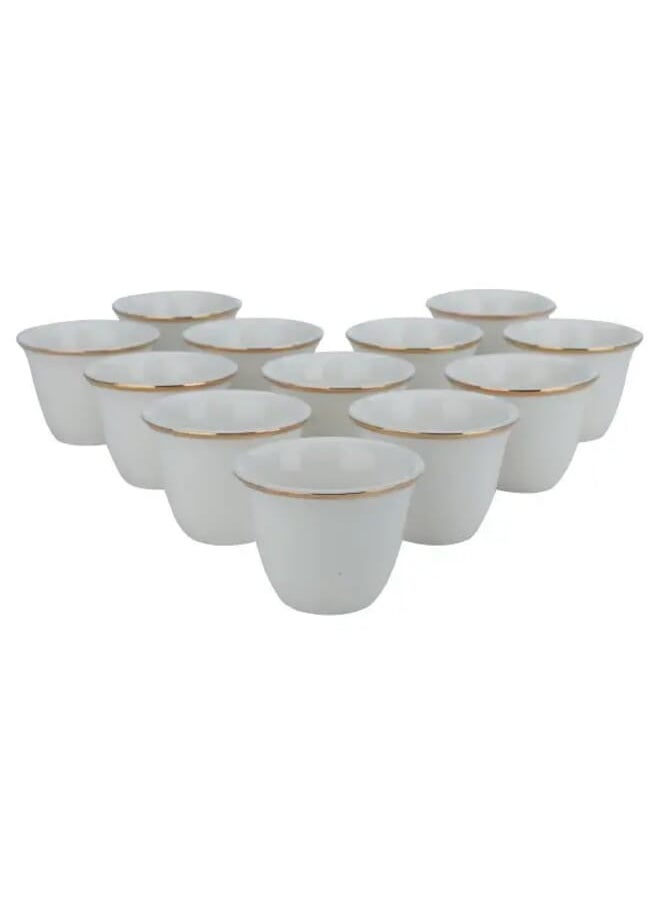 Alsaif Gallery Set of 12 pieces white porcelain Arabic coffee cups with gold line  - Image 1
