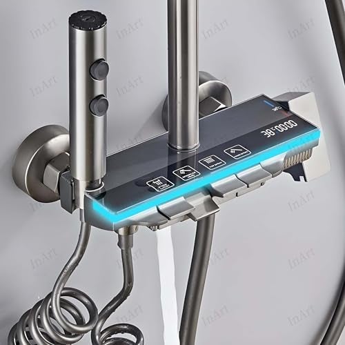 InArt Shower System with Digital Temperature Display, 11-Inch Rain Shower Head, Handheld Shower, and Wall-Mounted Fixtures Gun Grey Color Shower Faucet - Image 4