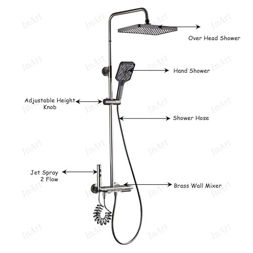 InArt Shower System with Digital Temperature Display, 11-Inch Rain Shower Head, Handheld Shower, and Wall-Mounted Fixtures Gun Grey Color Shower Faucet - Image 5