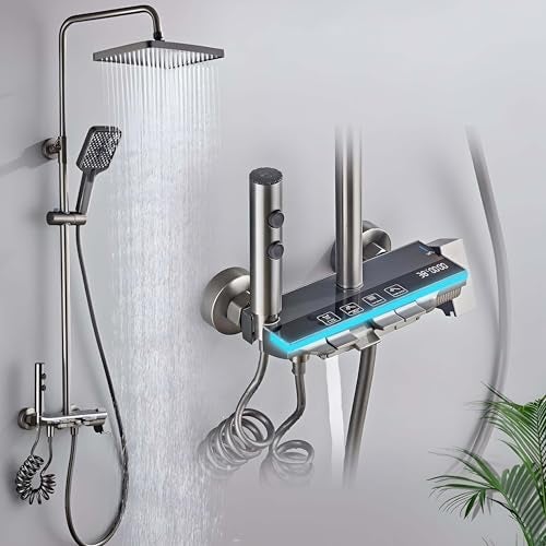 InArt Shower System with Digital Temperature Display, 11-Inch Rain Shower Head, Handheld Shower, and Wall-Mounted Fixtures Gun Grey Color Shower Faucet - Image 1