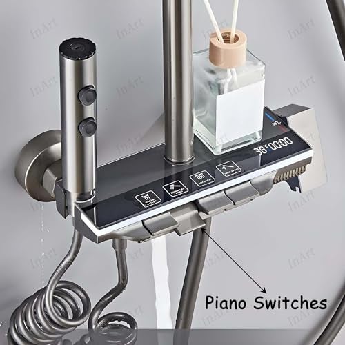 InArt Shower System with Digital Temperature Display, 11-Inch Rain Shower Head, Handheld Shower, and Wall-Mounted Fixtures Gun Grey Color Shower Faucet - Image 2