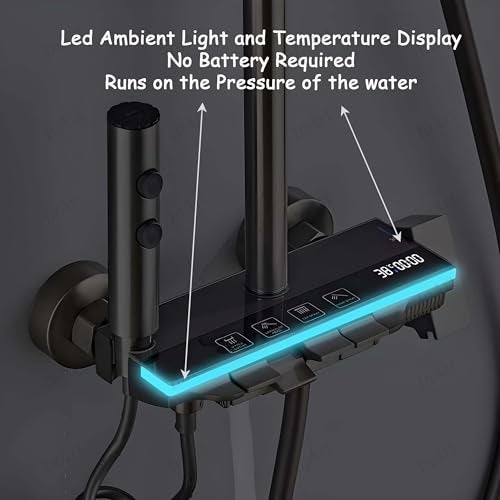 InArt Shower System with Digital Temperature Display, 11-Inch Rain Shower Head, Handheld Shower, and Wall-Mounted Fixtures Gun Grey Color Shower Faucet - Image 3