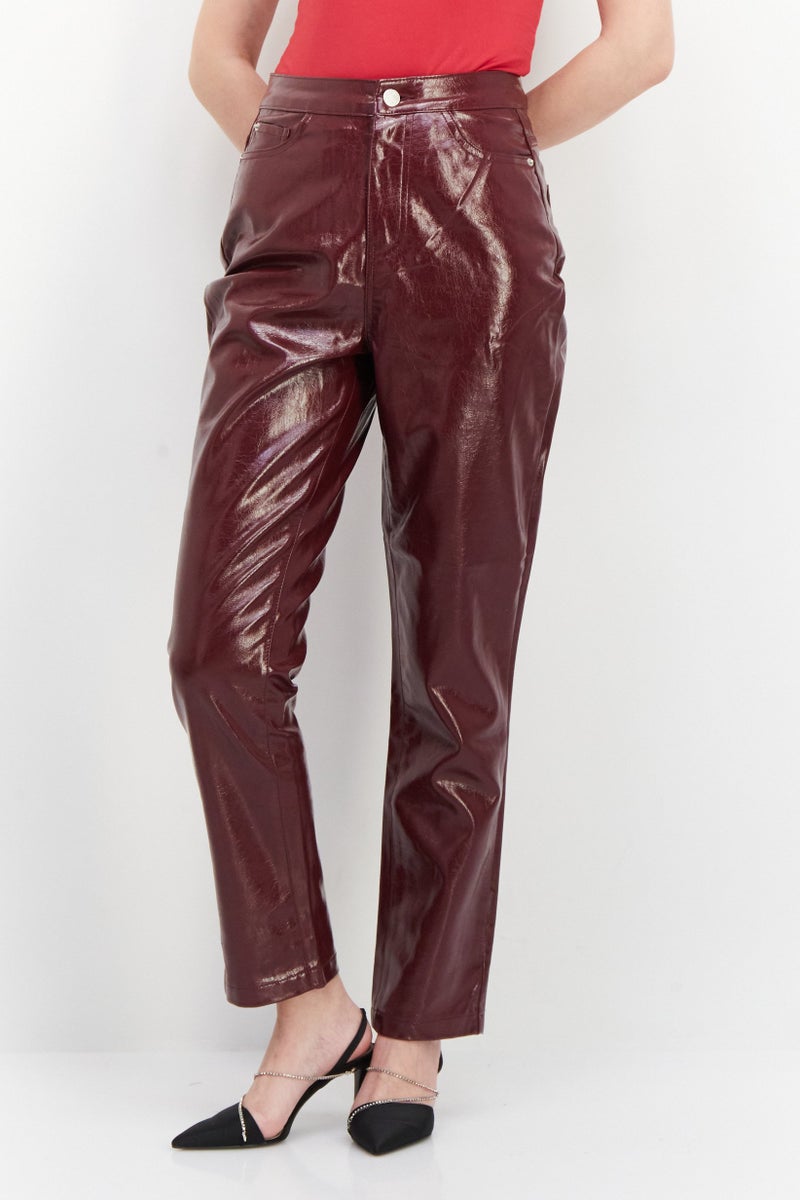 Urban Bliss Women Regular Fit Plain Straight Pants, Dark Red - Image 1
