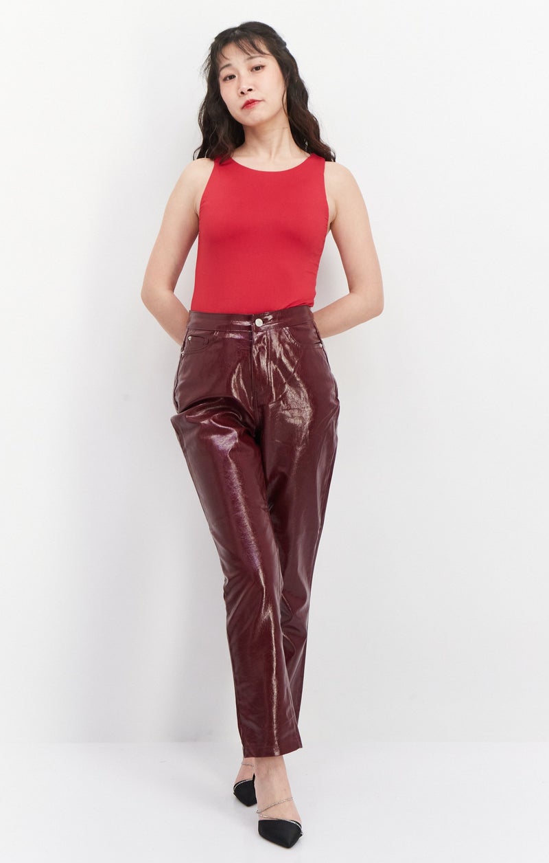 Urban Bliss Women Regular Fit Plain Straight Pants, Dark Red - Image 3
