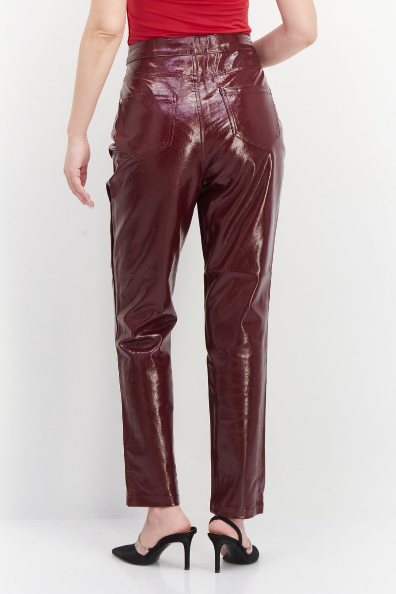 Urban Bliss Women Regular Fit Plain Straight Pants, Dark Red - Image 2