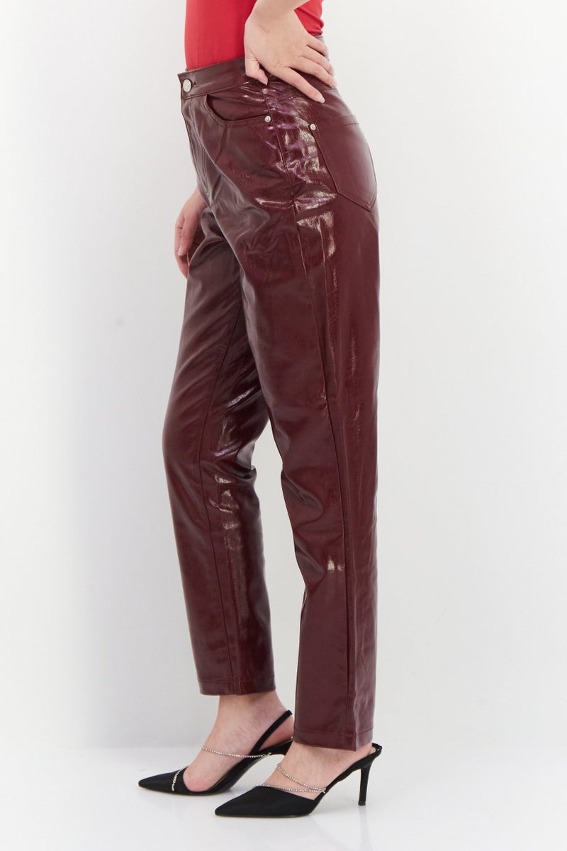 Urban Bliss Women Regular Fit Plain Straight Pants, Dark Red - Image 4