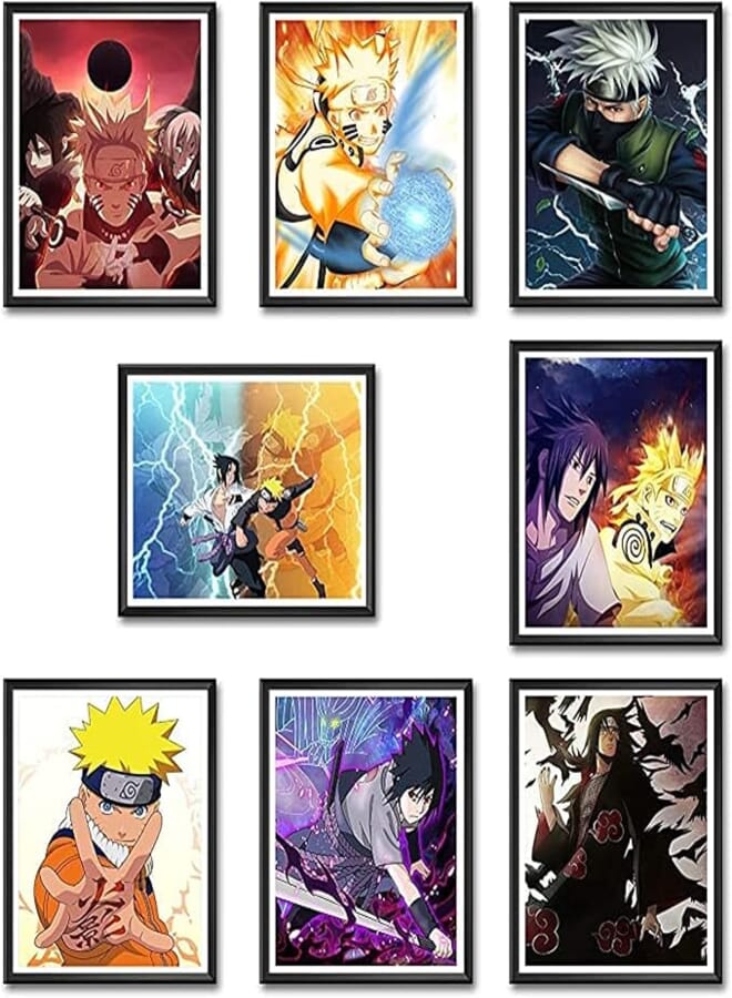 Sasuke Kakashi Naruto Japanese Manga Poster Anime Wall Art Unframed Manga Photo Prints Posters Pictures Artwork Uv Coated for Home Bedroom Living Room Decor, 8 Inch x 10 Inch UNFRAMED 8 pcs