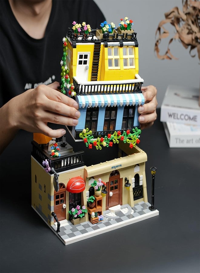 ENJBRICK Flowers City Hotel House Building Kit for Adutls, Creator Building Toy Set with Apartmant and Shops for Girls and Adults 1464 pcs - Image 5
