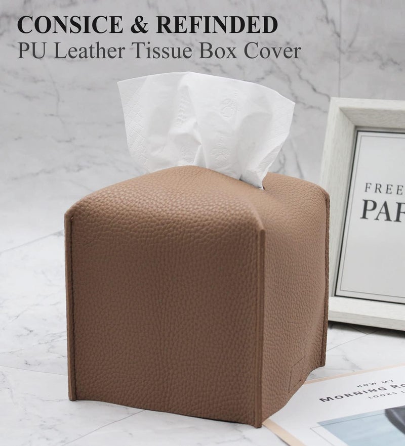 Livelab Tissue Box Cover, Square Decorative PU Leather Tissue Box Holder Modern Tissue Case Facial Paper Organizer Dispenser for Bathroom, Vanity Countertop, Night Stands, Desk, Car 5X5X5'' | Bronze - Image 4