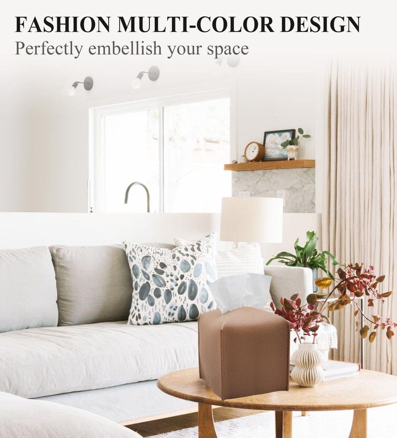 Livelab Tissue Box Cover, Square Decorative PU Leather Tissue Box Holder Modern Tissue Case Facial Paper Organizer Dispenser for Bathroom, Vanity Countertop, Night Stands, Desk, Car 5X5X5'' | Bronze - Image 3