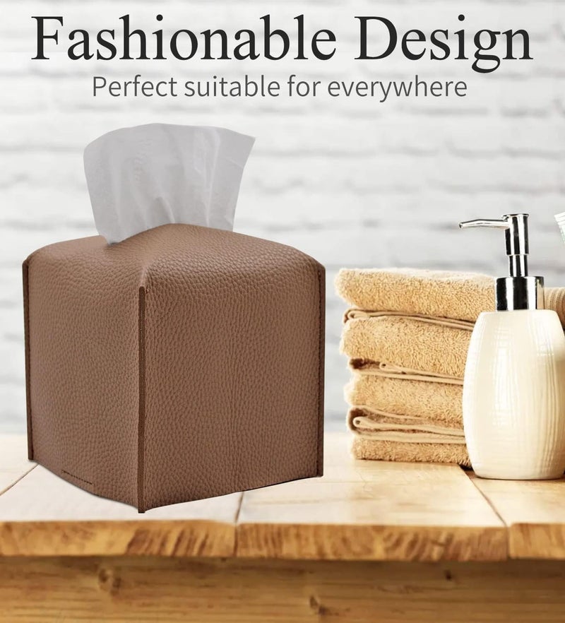 Livelab Tissue Box Cover, Square Decorative PU Leather Tissue Box Holder Modern Tissue Case Facial Paper Organizer Dispenser for Bathroom, Vanity Countertop, Night Stands, Desk, Car 5X5X5'' | Bronze - Image 2