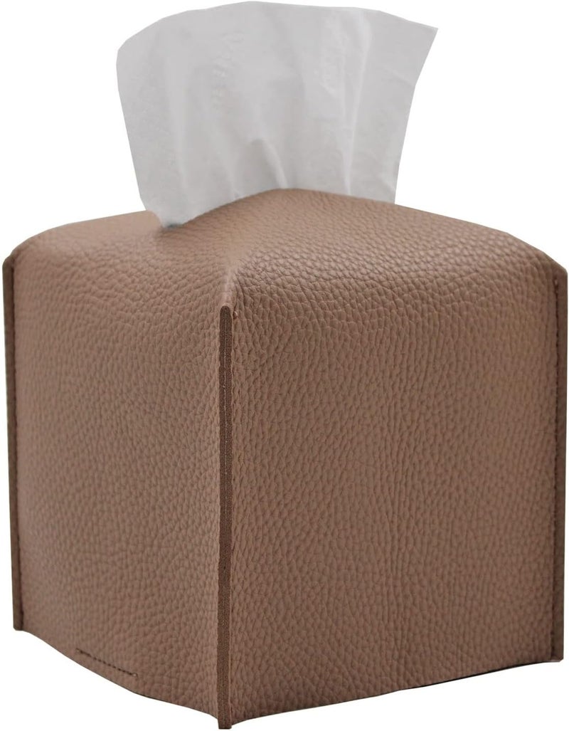 Livelab Tissue Box Cover, Square Decorative PU Leather Tissue Box Holder Modern Tissue Case Facial Paper Organizer Dispenser for Bathroom, Vanity Countertop, Night Stands, Desk, Car 5X5X5'' | Bronze - Image 1