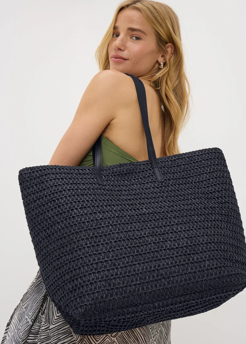 Matalan Black Straw Beach Bag