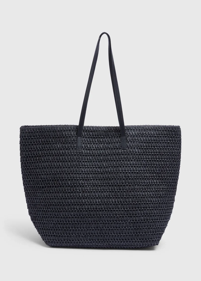 Matalan Black Straw Beach Bag