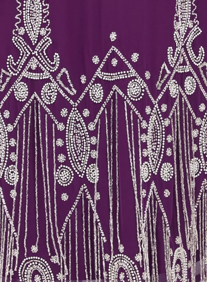 Styli Embellished V Neck A-Line Midi Dress