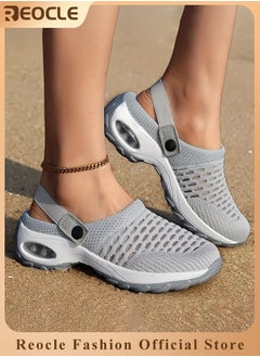 REOCLE Women's Sandals Air Cushion Platform Mesh Sandals Lightweight Sneaker Mules Sandals Summer Breathable Beach Shoes Outdoor Slippers Walking Sandals  - Image 1