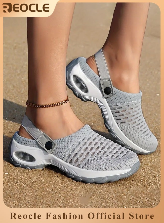 ريوكل صنادل نسائية صنادل شبكية خفيفة الوزن ذات وسادة هوائية وصنادل رياضية صيفية قابلة للتنفس للشاطئ وشباشب خارجية وصنادل للمشي - Image 1