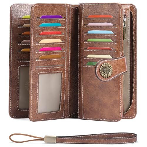 SENDEFN Wallets for Women Leather Credit Card Holder with RFID Blocking Large Capacity Wristlet - Image 1