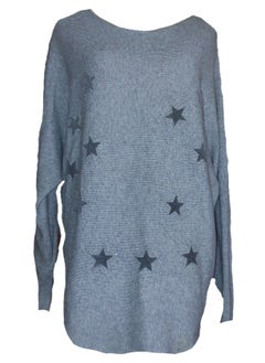 Women oversized stars soft pullover grey rhinestones sweater