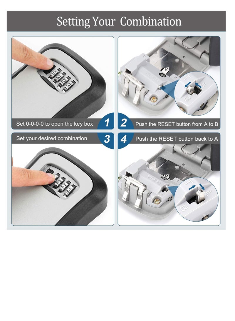 4 Digit Combination Code Key Safe Box, Wall Mounted High Security Key Lock Key Safe Storage Case for Indoor, Outdoor, School, Office(Grey Black) - Image 3