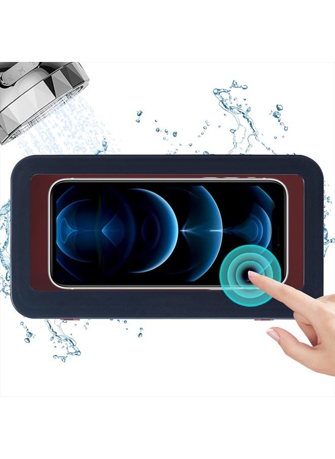 KUNSLUCK - Shower Phone Holder Waterproof Anti-Fog Touch Screen Wall Mount Phone Holder for Shower Bathroom Mirror Bathtub (Blue) - Image 1