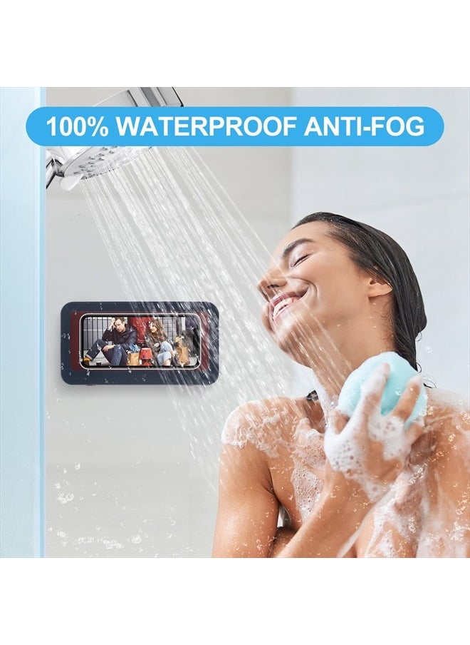 KUNSLUCK - Shower Phone Holder Waterproof Anti-Fog Touch Screen Wall Mount Phone Holder for Shower Bathroom Mirror Bathtub (Blue) - Image 1